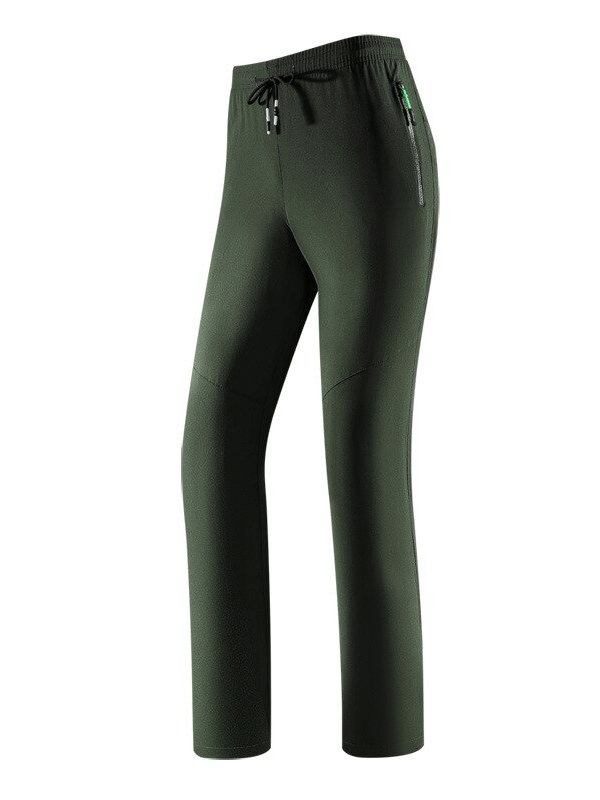 Stylish elastic quick-drying women's pants with pockets, perfect for outdoor activities, featuring durable polyester and elastic waist.